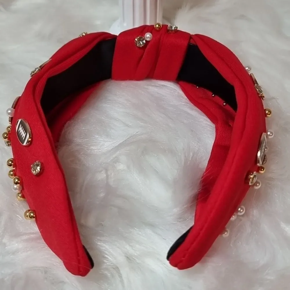 TEAM SPIRIT RED JEWELED FOOTBALL CHARM HEADBAND